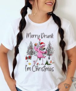 Flamingo santa hat merry drunk I’m Christmas shirt