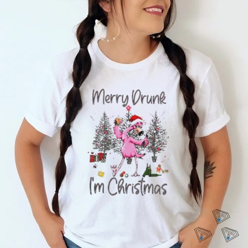 Flamingo santa hat merry drunk I’m Christmas shirt