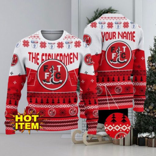 Fleetwood Town FC Big Logo Custom Name 3D Ugly Christmas Sweater Christmas Gift For Big Fans