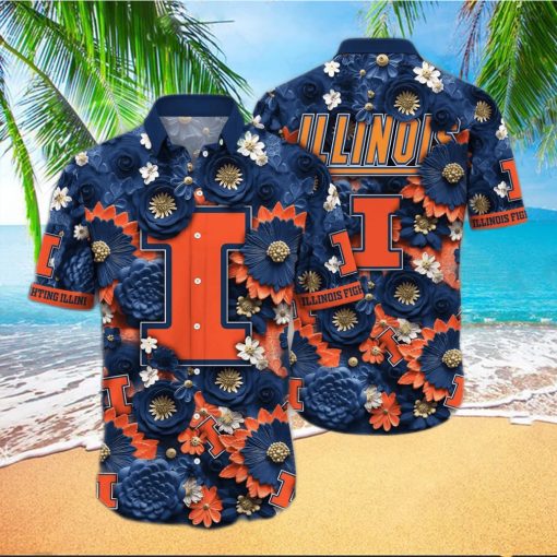 Floral Aloha NCAA Illinois Fighting Illini Hawaiian Shirt Trendy Summer Gift