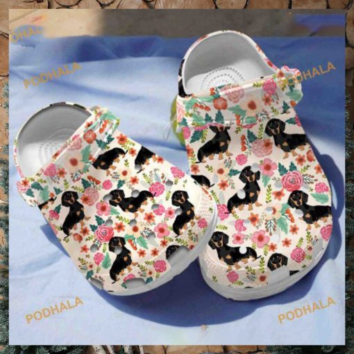 Floral Black Dachshund Crocs Unique Classic Clogs