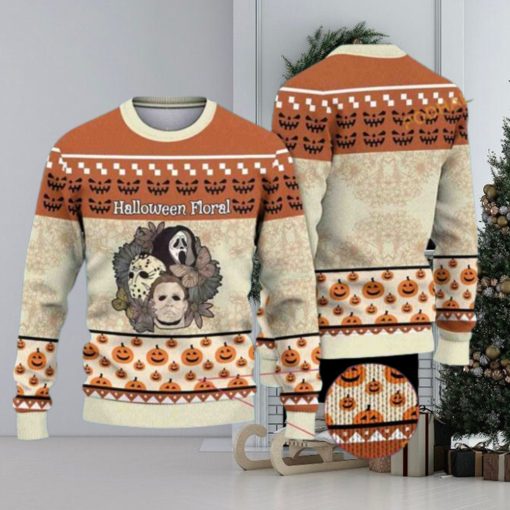 Floral Horror Characters Halloween 3D Family Christmas Sweater