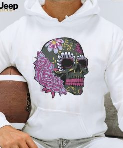 Floral Sugar Skull Dead Day Purple Flowers Gothic Skeleton T Shirt