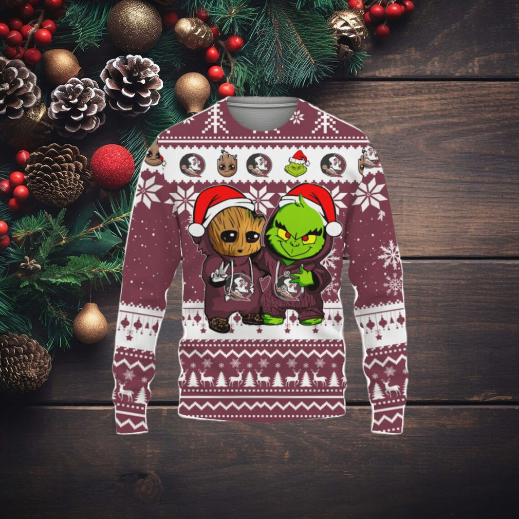 Florida State Seminoles Baby Groot And Grinch Best Friends Ugly Christmas Sweater