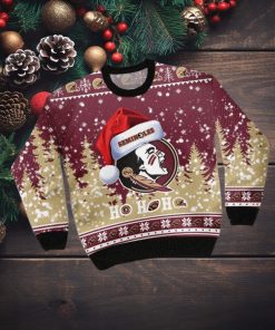 Florida State Seminoles NCAA Santa Claus Hat Ho Ho Ho 3D Custom Name Ugly Christmas Sweater