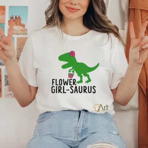 Flower Girl Saurus Wedding Raglan Dinosaur Shirt