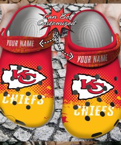 Football Crocs Personalized KC Chiefs Half Tone Drip Flannel Clog Shoes