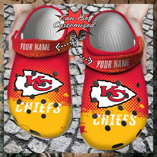 Football Crocs Personalized KC Chiefs Half Tone Drip Flannel Clog Shoes