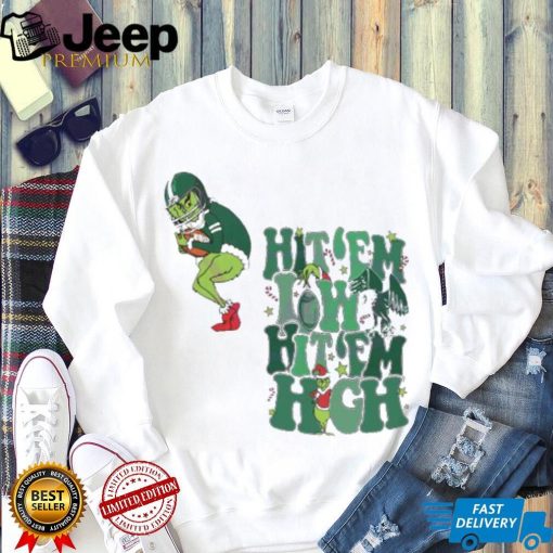 Football Santa Grinch Hit Em Low Hit Em High Shirt