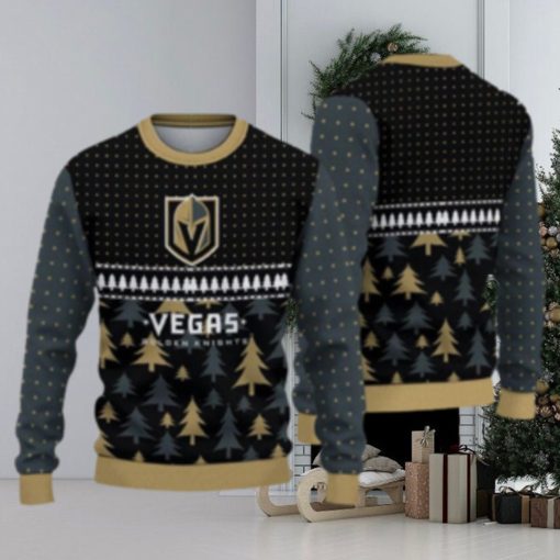 For Fans Vegas Golden Knights Christmas Tree Pattern Ugly Christmas Sweater Christmas Gift