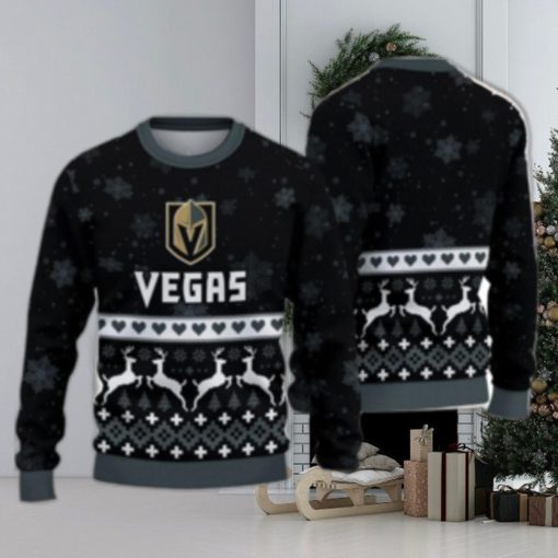 For Fans Vegas Golden Knights Xmax Gift Snow Reindeer Pattern Ugly Christmas Sweater