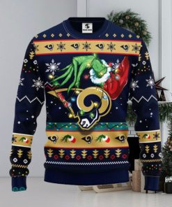 For NFL Fans Los Angeles Rams Grinch Hand Funny Christmas Gift Men And Women Ugly Christmas Sweater