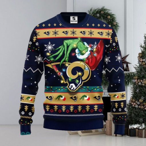 For NFL Fans Los Angeles Rams Grinch Hand Funny Christmas Gift Men And Women Ugly Christmas Sweater