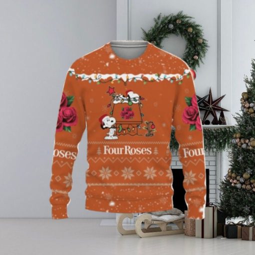 Four Roses Whiskey American Whiskey Beers Merry Christmas Snoopy House Cute Gift 3D Ugly Christmas Sweater