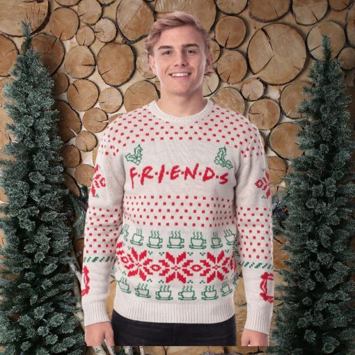 Friends TV Series Men's Logo and Coffee Mugs Ugly Holiday Christmas Sweater