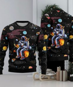 Funny Astronaut Fishing In Space Ugly Christmas Sweater Funny Gift For Men And Women Family Holidays