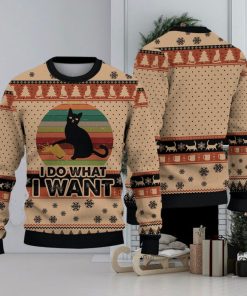 Funny Black Cat I Do What I Want Christmas Gift For Holiday Black Cat What 3D Ugly Christmas Sweater