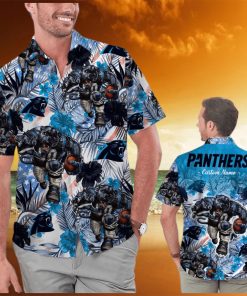 Funny Carolina Panthers Tropical Floral America Flag Custom Name Personalized Men Women Aloha Hawaiian Shirt Short For Football Lovers