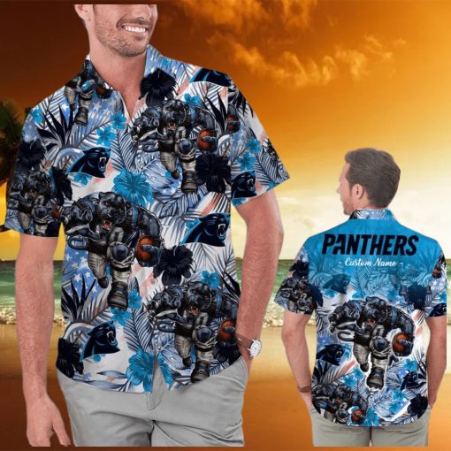 Funny Carolina Panthers Tropical Floral America Flag Custom Name Personalized Men Women Aloha Hawaiian Shirt Short For Football Lovers