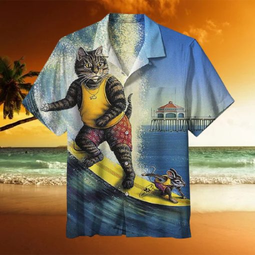 Funny Cat And Mouse Surfing Hawaiian Shirt   Thoughtful Personalized Gift For The Whole Family