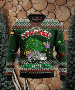 Funny Cat I Will Destroy Ugly Christmas Sweater Gift Men Women