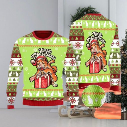 Funny Cat Merry Christmas Gathering Knitted AOP Sweater For Thanksgiving