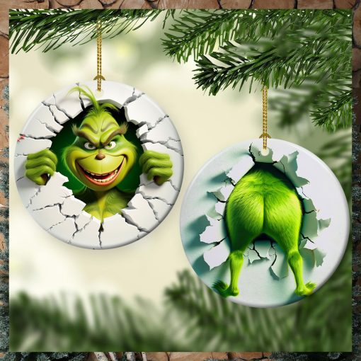 Funny Chrismtas Character Grinch Breaking Ornament