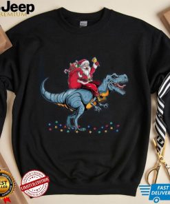 Funny Christmas Boy Santa Riding Dinosaur T Rex Xmas Shirt