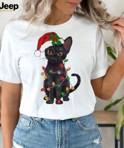 Funny Christmas Santa Black Cat Bling Shirt