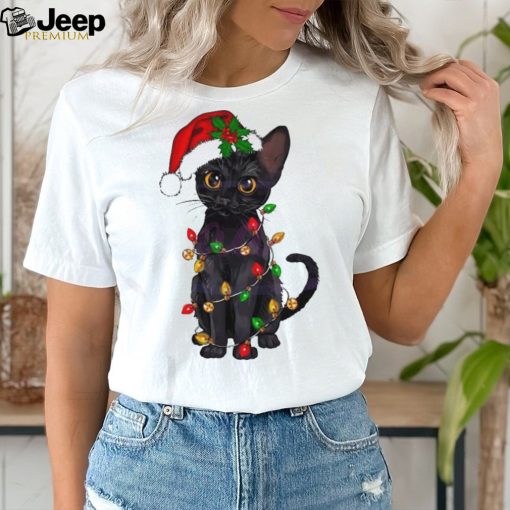 Funny Christmas Santa Black Cat Bling Shirt