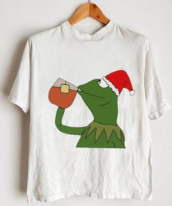 Funny Christmas Santa Frog Sipping Tea Meme shirt