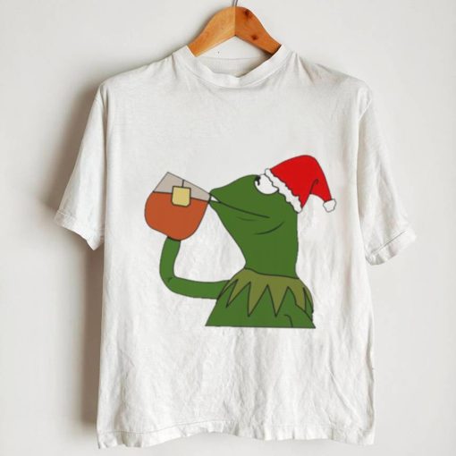 Funny Christmas Santa Frog Sipping Tea Meme shirt