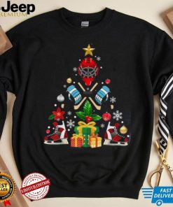 Funny Christmas Tree Ice Hockey Players Xmas Boys Men Pajama Shirt