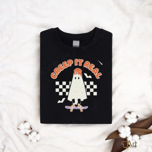 Funny Creep It Real Cute Ghost Skateboard Halloween T Shirt