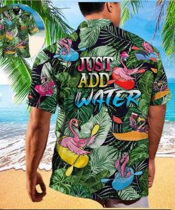 Funny Flamingo Playing Kayaking Just Add Water Palm Leaves Pattern Hawaiian Shirt