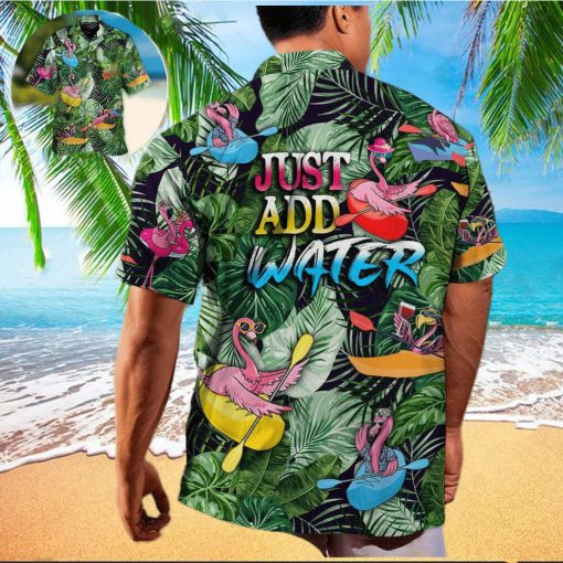 Funny Flamingo Playing Kayaking Just Add Water Palm Leaves Pattern Hawaiian Shirt