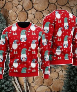 Funny Gnome And Snowflakes Red Pattern Christmas Unisex Ugly Sweater