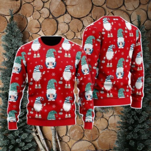 Funny Gnome And Snowflakes Red Pattern Christmas Unisex Ugly Sweater