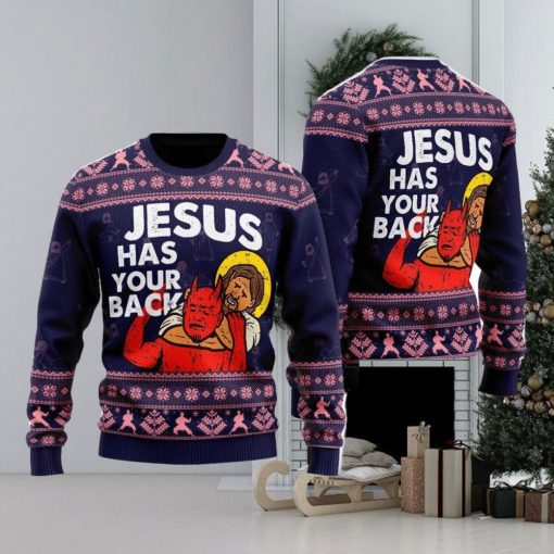 Funny Jesus Has Your Back Ugly Christmas Sweater For Men And Women