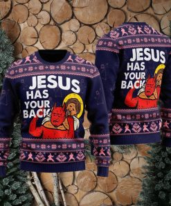 Funny Jesus Has Your Back Ugly Christmas Sweater Gift For Men And Women