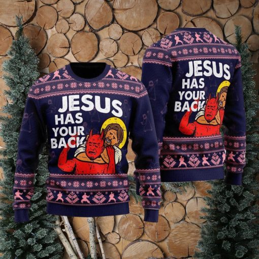 Funny Jesus Has Your Back Ugly Christmas Sweater Gift For Men And Women