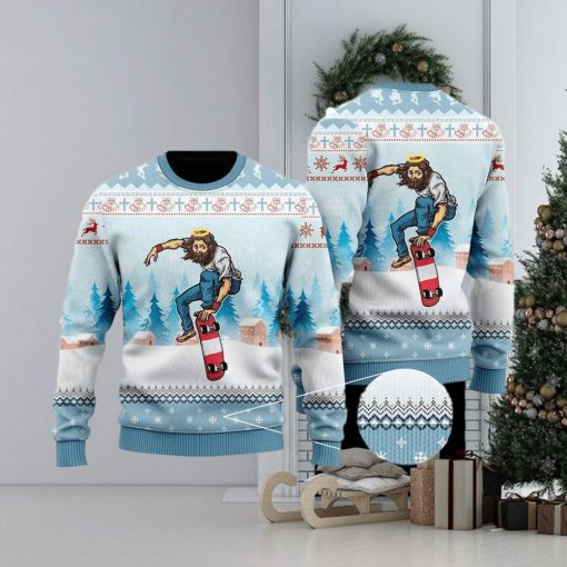 Funny Jesus Skateboarding Christmas Ugly Christmas Sweater Gift For Men And Women