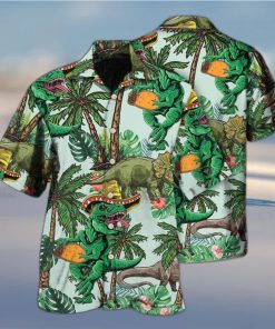 Funny Jurassic Park Dinosaur Hawaiian Shirt Tropical Tree Pattern Gift For Beach Trip