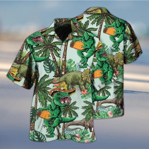 Funny Jurassic Park Dinosaur Hawaiian Shirt Tropical Tree Pattern Gift For Beach Trip