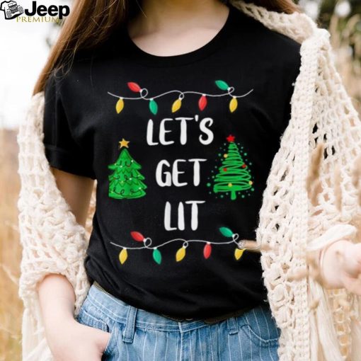 Funny Let’s Get Lit Christmas Lights Tree Funny Xmas Gifts Shirt