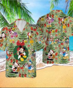 Funny Mickey Hawaiian Christmas Tree Disney World Disneyland Button Shirt
