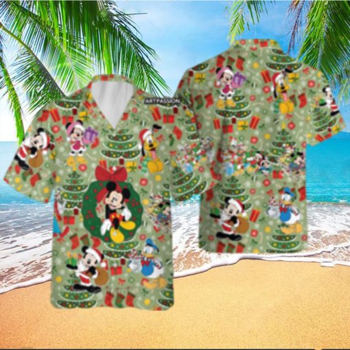 Funny Mickey Hawaiian Christmas Tree Disney World Disneyland Button Shirt