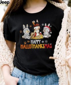 Funny Rabbit Halloween And Merry Christmas Happy Hallothanksmas Shirt