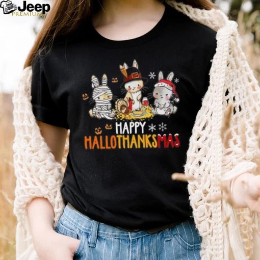 Funny Rabbit Halloween And Merry Christmas Happy Hallothanksmas Shirt