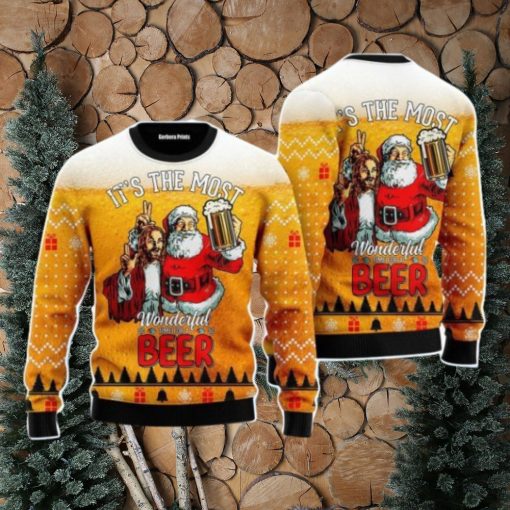 Funny Santa Drink Beer With Jesus Christmas Unisex Ugly Sweater